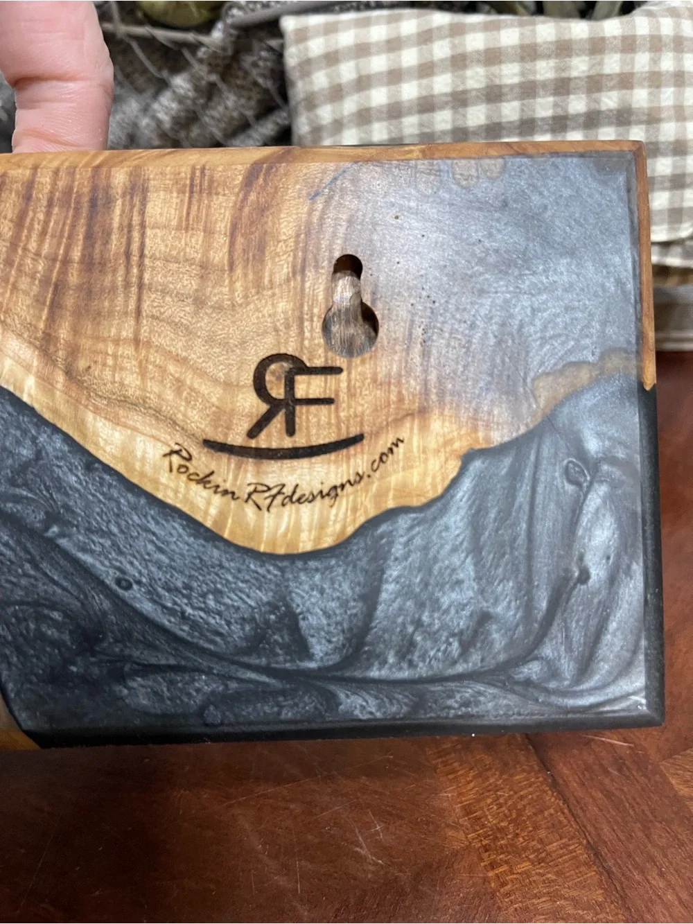 Handmade Olive?  Wood & Epoxy  Rack: Rustic Wall Hook Organizer